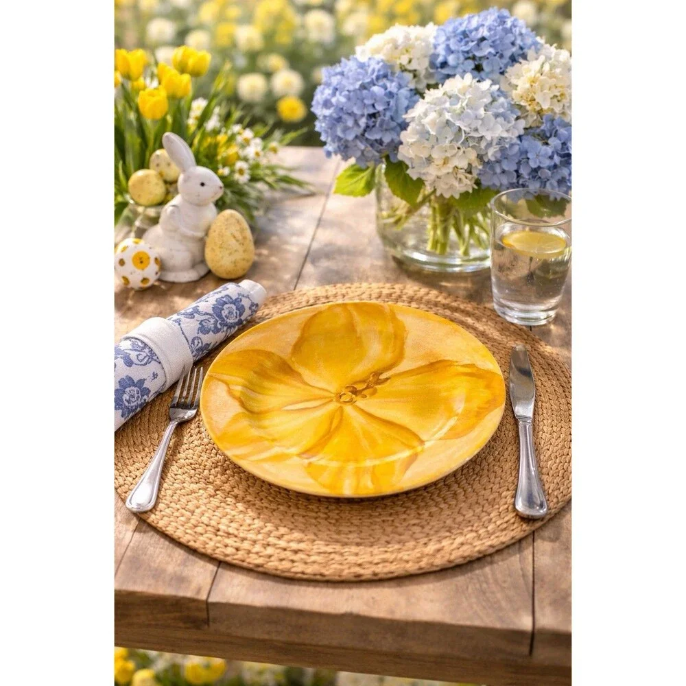 Pier 1 Watercolor Blooms Yellow Flower Salad Plate 8” Stoneware Dish Decor